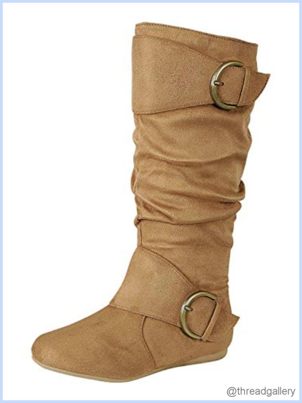Mid-Calf Slouch Boot Faux Leather Round Toe Flat Heel Zip